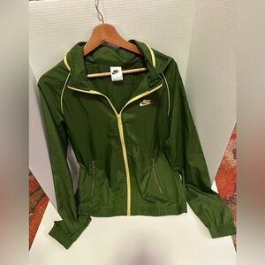 Vintage Nike Green W/ Yellow Trim Windbreaker Zip Jacket Logo Hood Size S